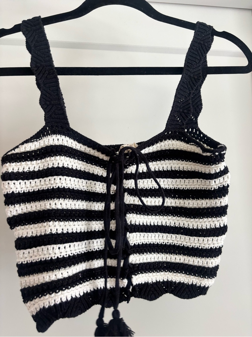 Crochet Striped Tank Top - Black & White